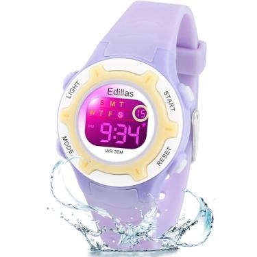 Imagem de Edillas Relógios infantis digitais para meninas, meninos, relógio de pulso para crianças, à prova d'água, esportivo, ao ar livre, multifuncional, com cronômetro/alarme para crianças de 4 a 15 anos