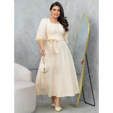 Imagem de Vestido Midi Soltinho Manga 3/4 Elegante Social Moda Evangélica - Fash