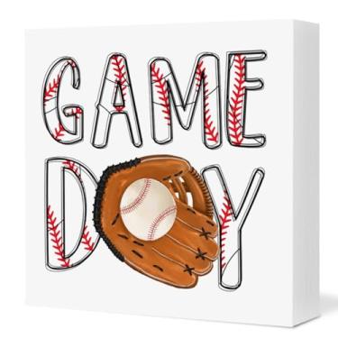 Imagem de Decoração de placa de beisebol para quarto de meninos, placa de bloco de madeira de dia de jogo de beisebol, decoração de prateleira de mesa de quarto de esportes