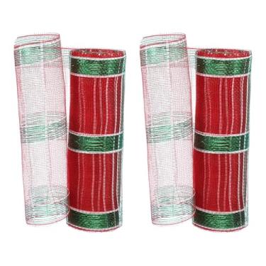 Imagem de PATIKIL 2 fitas decorativas de malha, 25,4 cm x 25,5 m, rolo de fita metálica para decoração de guirlanda de árvore de Natal, vermelho/verde/branco