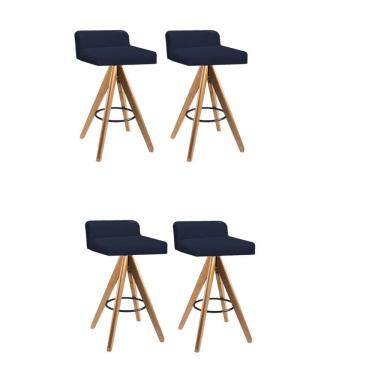 Imagem de Kit 04 Banqueta Alta Giratória Aurea Madeira Balcão Bistrô Cozinha Suede Azul Marinho