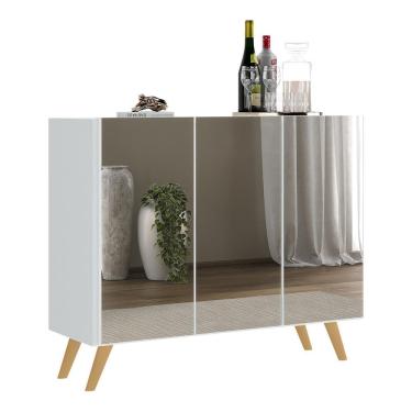 Imagem de Aparador Buffet 3 Portas Com Espelho Retrô Vegas V1013 Branco/Natural Branco/Natural