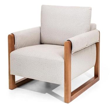 Imagem de Poltrona Mh-4194 Herval Madeira Maciça Em Linho Cinza C Base Amêndoa