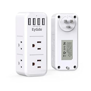 Imagem de Extensor de tomada múltipla tomada, tira de energia EyGde com plugue giratório [Novo 2022], 6 saídas de parede amplamente espaçadas (3 lados) e 4 portas USB, adaptador de 3 pontas com protetor contra surto (1700J) para banheiro, viagem