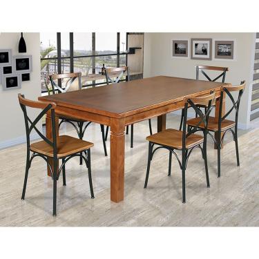Imagem de Mesa Jantar Retangular Aurora 160X80 Com 6 Cadeiras Paris Base Alumínio - Castanho - Marrom