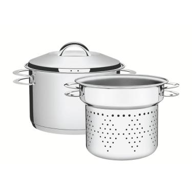 Imagem de Jogo Cozi-Pasta Tramontina Solar Em Aço Inox Fundo Triplo Com Alças 2 Peças 24 Cm