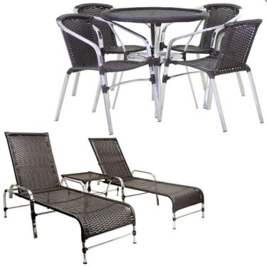 Imagem de Kit 4 Cadeiras E Mesa Tampo 2 Espreguiçadeiras E Mesa Preto