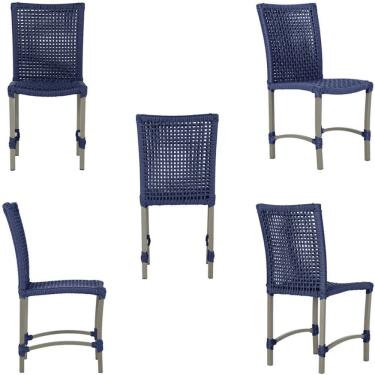 Imagem de Mesa Ascoli 120 Cm Com 6 Cadeiras Cannes De Alumínio Trama Azul