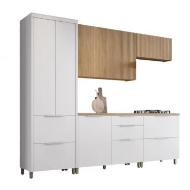 Imagem de Cozinha Completa Em Mdf Nesher Paris Ripada Com 270 Cm Branco Com Nature