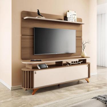 Imagem de Conjunto Decorativo Bancada E Painel Kirby Tv Até 70 Polegadas Castanho/off White G26 - Gran Belo