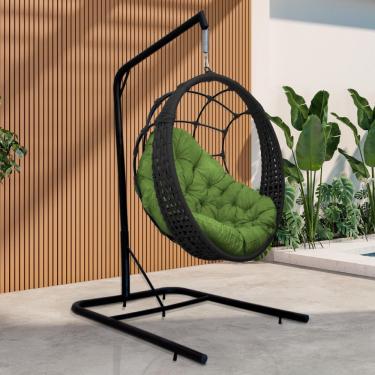 Imagem de Cadeira Balanço Ninho Suspenso Em Corda Náutica Luxo Com Suporte Preto-verde