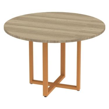 Imagem de Mesa De Reunião Redonda P25 Pandin 110 Cm (largura) Tampo Mdp Noce Naturalle Pé Aço Tubular Laranja