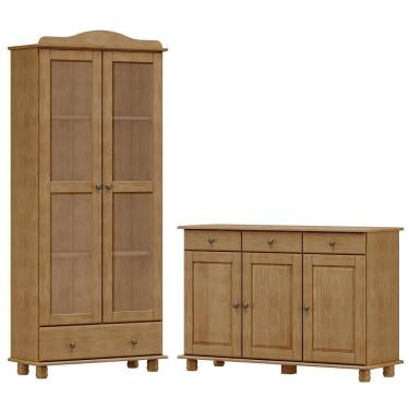 Imagem de Armario Cristaleira E Balcao 3 Portas Madeira Maciça Freijo Milani Store