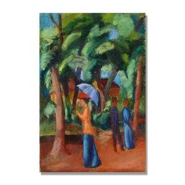 Imagem de NHLDZYH Impressões August Macke, (A Stroll in the Park), reproduções de pinturas famosas, imagem de arte abstrata para sala de estar quarto decoração de casa. Somente tela de 70 x 105 cm - 27,6 x 41,4