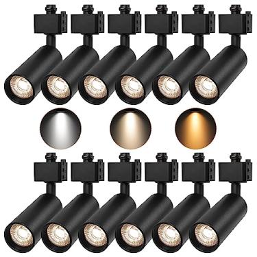 Imagem de FACULX Para Cabeças De Iluminação Trilho 3 Cores 10 W, Holofotes Tipo H Cozinha, 3000 K, 4000 5000 Ajustáveis, Cintilação Cri90+ 24 °, Preto - Pacote Com 12