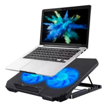 Imagem de Base Para Notebook com Cooler Duplo Silencioso, LED Azul e Ajuste de Altura – Ventilação Eficiente e Suporte Ergonômico