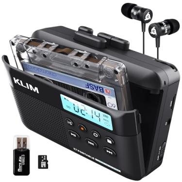 Imagem de KLIM Leitor de fita cassete K7 + conversor de cassete para MP3 + leitor de cassete portátil + microfone e alto-falante integrados + bateria recarregável + fones de ouvido + cartão SD de 8 GB
