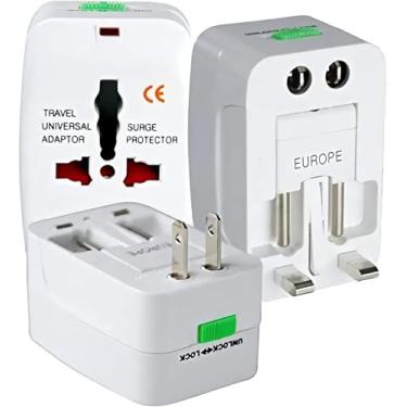 Imagem de Adaptador de Tomada Universal Para Viagem Padrão Internacional Europa UK Asia EUA JP AU EU Europeu 3 Pinos Mais de 150 Países Bivolt Trava de Segurança Portátil Ajustável PREMIUM