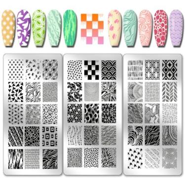 Imagem de PH PandaHall 3 peças, padrão de textura, placa de carimbo de unha, padrão geométrico, estêncil, placa de imagem de unha de aço inoxidável, estampa de coração de estrela, modelo de arte para mulheres
