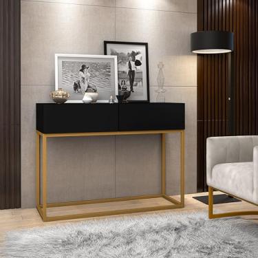 Imagem de Aparador Eros 90cm Comprimento Pés Em Metal Dourado Móvel Preto