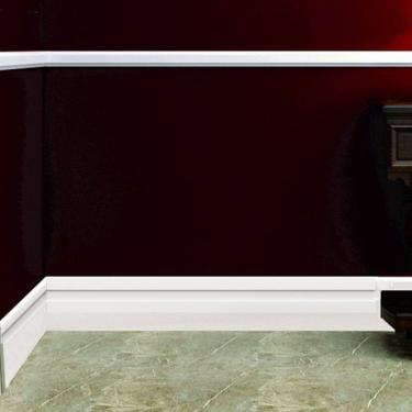 Imagem de Kit Rodapé de MDF 40 Barras Frisadas de Sobrepor 12cm x 2,40m Rende 96 Metros Moldufama Branco