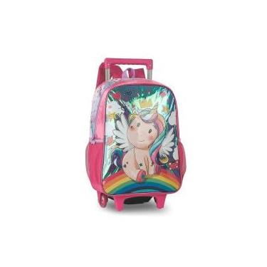 Imagem de Mochila de Rodinhas Infantil Unicórnio, 45 x 29 x 17 cm, 14 Litros, Rosa
