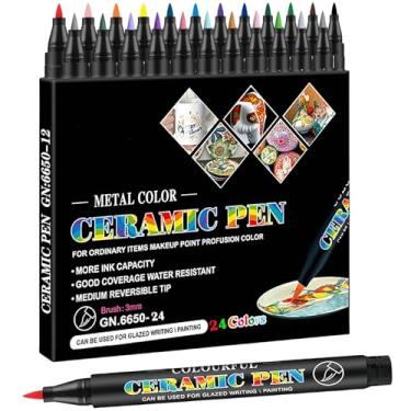 Imagem de LMMINBZ Permanent Marke Ceramics Pens 24 Colors Porcelain Paint Brush Pen for Both Glazed and Unglazed Ceramics Christmas Decoration Wine Markers