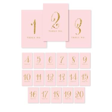 Imagem de Andaz Press Números de mesa 1 a 20, estampa dourada com glitter, 10 x 15 cm, placa de cartolina de um lado, rosa blush, 1 conjunto de cartões de números rosa números de mesa números de cartolina