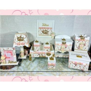 Imagem de Kit Higiene bebê Mdf 10 peças Luxo Passa fita Jardim flores HIPER LUXO