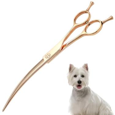 Imagem de 7,25 polegadas profissional 30 ° curvo cão cuidado tesoura,VG10 aço animal de estimação tesoura para cuidado,Tesoura para cães gatos rosto patas membros