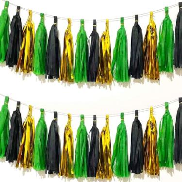 Imagem de We Moment Guirlanda De Borlas Papel Seda Verde E Preto Dourado, Faixa Para Decoração, Kits Faça Você Mesmo, 15 Peças