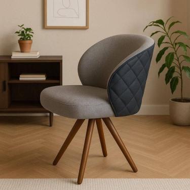 Imagem de Poltrona Giratória Com Revestimento Em Linho Chumbo Com Courino Preto – Dior Exclusiva Linho Chumbo - Castanho