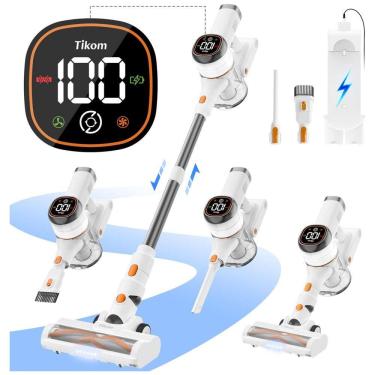 Imagem de Aspirador de Pó Sem Fio Tikom V500 para Casa, 40 kPa 450W com Tela LED Touch, Base de Carregamento na Parede, Anti-Emaranhado, Leve para