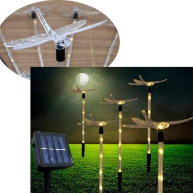 Imagem de Pisca Solar Decoração Libélula LED Amarelo Jardim Natal 2,5m