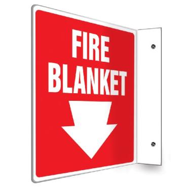 Imagem de Accuform Placa de projeção PSP705 90D, "Cobertor FIRE (flecha), painel de 20 cm x 20 cm, plástico de alto impacto de 0,3 cm de espessura, orifícios de montagem pré-perfurados, branco sobre vermelho