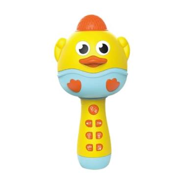 Imagem de AsrMyjcx Microfone de karaokê para crianças, brinquedo para cantar, microfone com luz ambiente, máquina de karaokê, desenho animado, pequeno, para quintal, Amarelo