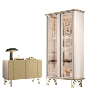 Imagem de Cristaleira Évora com Buffet Benvenuto Champanhe Off White - HB Móveis