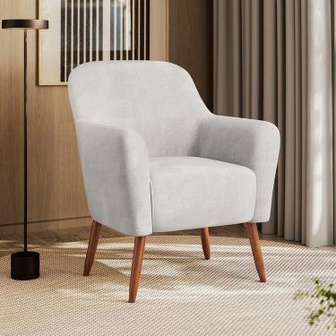 Imagem de Poltrona Decorativa Estofada E Orgânica Com Pés Palito Panamá Espresso Móveis Bege Claro