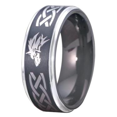 Imagem de CLOUD DANCER Anel de cabeça de lobo com gravação personalizada GRÁTIS Royal Triforce Anel Cosplay Anel de elos de lobo - 8 mm de largura Prata/Azul/Preto/Ouro/Ouro Rosa Anel de Carboneto de Tungstênio
