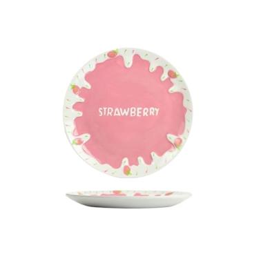 Imagem de Prato de café da manhã de cerâmica de 21,6 cm com bonito relevo de frutas vermelhas - rosa escuro