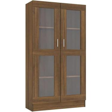 Imagem de Armário De Exposição Com 2 Portas De Vidro E 4 Prateleiras, Armário De Armazenamento De Estante De 150 Cm De Altura, Aparador De Arquivo Para Sala De Estar E Escritório Em Casa, Brown Oak