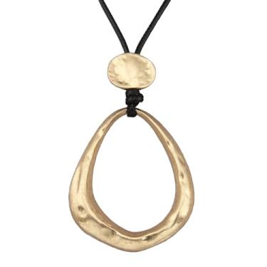 Imagem de AZORA Colar com pingente de vários anéis de cor bronze feito à mão, estilo boho, longo, de couro, para mulheres, Couro sintético, Sem Pedra Preciosa