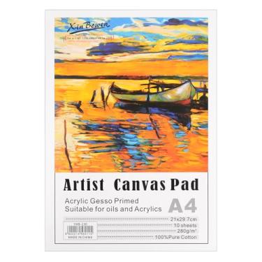 Imagem de Almofada de lona para pintura, tela de algodão puro de 29,7 x 22 cm, 10 folhas de tela flexível com cola rasgável para arte a óleo e acrílico, tela branca para esboços ao ar livre, arte de estúdio