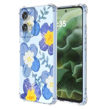 Imagem de RRXSYXL Capa para Moto G35 5G com estampa floral transparente, capa macia à prova de choque para Motorola G35 5G, azul floral