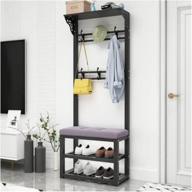 Imagem de Cabideiro Banco De Sapatos Com Assento De Almofada 2 Camadas Armário De Armazenamento De Sapatos Para Sala De Estar Quarto, Black Blue Cloth, 80CM