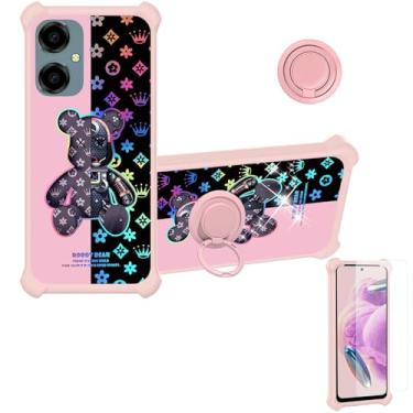 Imagem de jioeuinly Capa para celular Pinwheel Genesis 3 compatível com BLU G64 [com protetor de tela de vidro temperado][PC rígido + silicone macio][suporte para anel] [luz refletora colorida] IMDF-JXX
