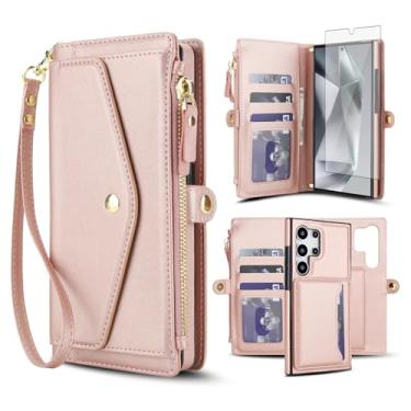 Imagem de Capa de telefone para Samsung Galaxy S24 Ultra 5G capa carteira compatível com Magsafe RFID protetor de tela transversal alça alça flip compartimento para cartão com zíper celular S24Ultra 24S S 24