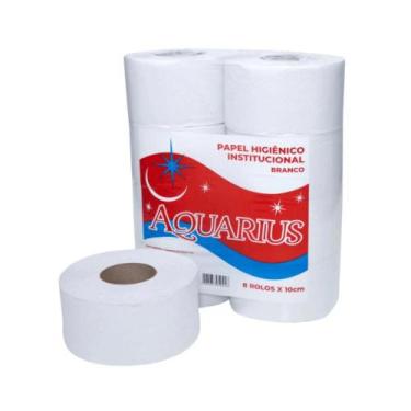 Imagem de Papel Higiênico Rolão Branco Folha Simples Fardo com 8 Rolos Aquarius 