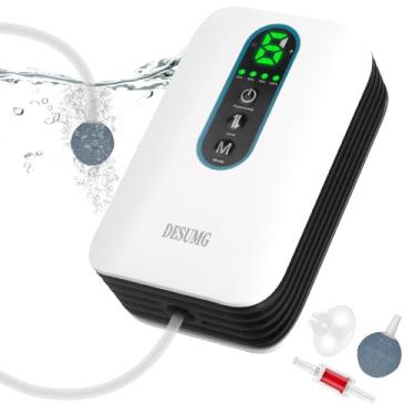Imagem de Desumg Aerador de bomba de ar de aquário recarregável, borbulhador portátil alimentado por bateria com fluxo ajustável de 6 velocidades, bomba de oxigênio de emergência USB para tanques de 15 a 160