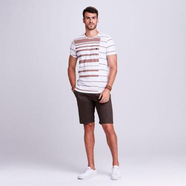 Imagem de Camiseta Docthos Estampa Listras Deslocadas Slim 001 BRANCO P-Masculino